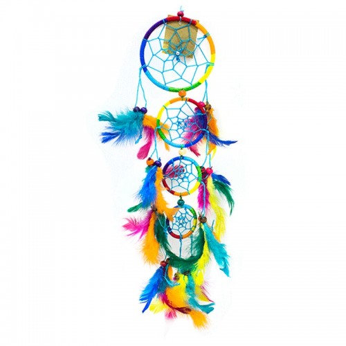 Ловец снов разноцветный 4 кольца 9х50 см с перьями