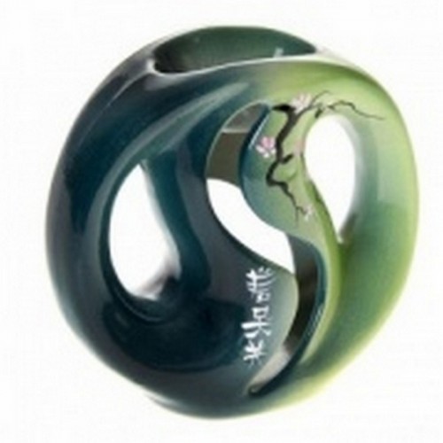 Аромалампа Инь Ян 11х10 см Цветы сине-зеленая керамика