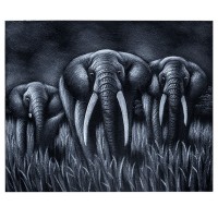Картина маслом Слоны семья 60х50 см в серых тонах масло холст дерево