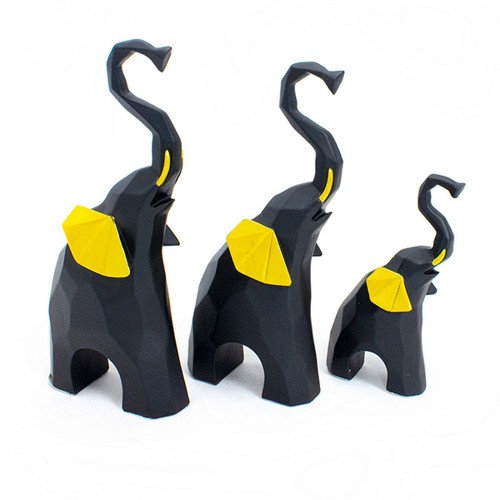 Три слона Хобот вверх 22,20,14 см черные с золотом полистоун