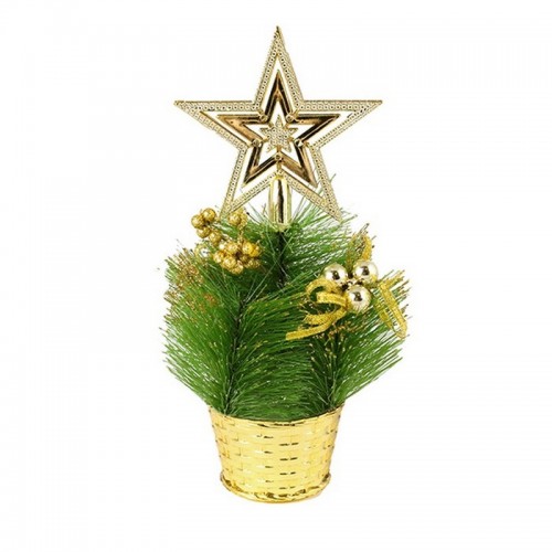 Елка декоративная со звездой 23 см зеленая с золотом пластик