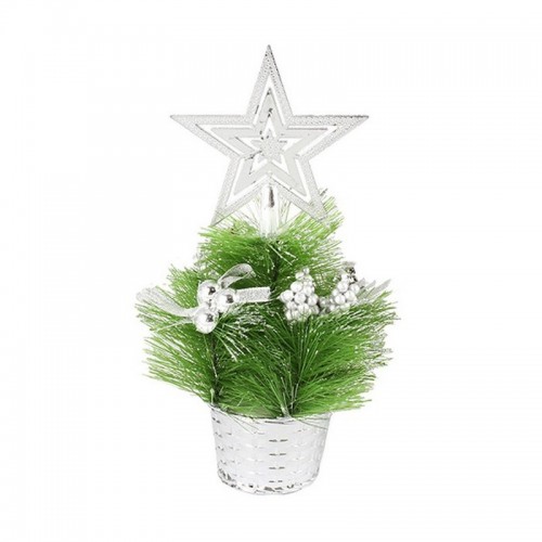 Елка декоративная со звездой 23 см зеленая с серебром пластик