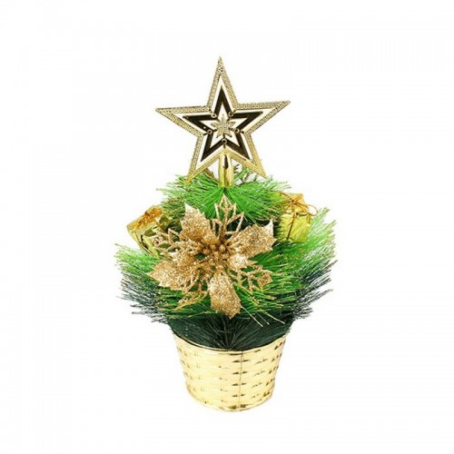 Елка декоративная со звездой 30 см зеленая с золотом пластик