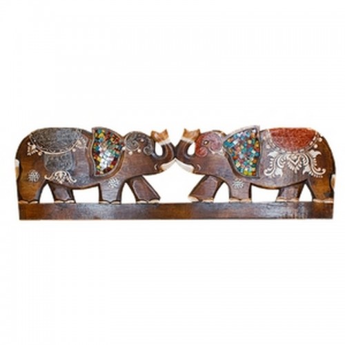 Панно настенное Два Слона 50 см инкрустация стеклом абстракция роспись мазками коричневое албезия