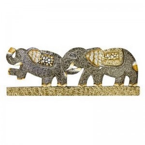 Панно настенное Два слона 50 см инкрустация камешками роспись мазками серое дерево албезия