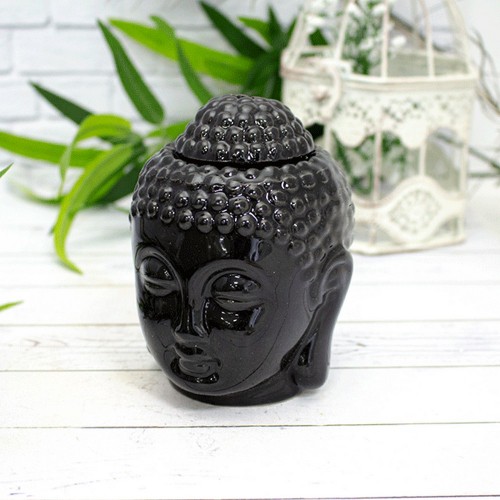 Аромалампа Будда 12 см черная матовая керамика