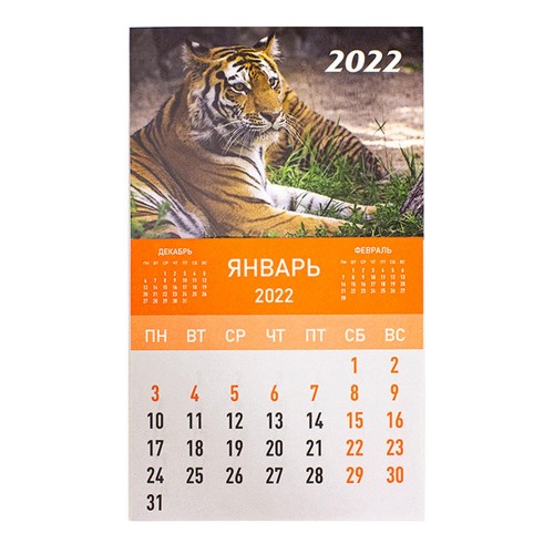 Календарь 2022 год магнитный 9х16 см Тигр в траве