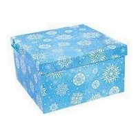 Подарочная новогодняя коробка 10х10 см Снежинки бело-голубая картон