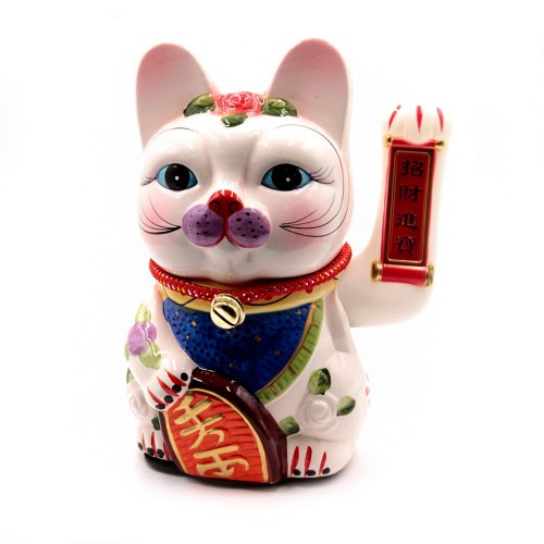 Манеки Неко кошка белая h-25см L-18см привлекает процветание и счастье Китай